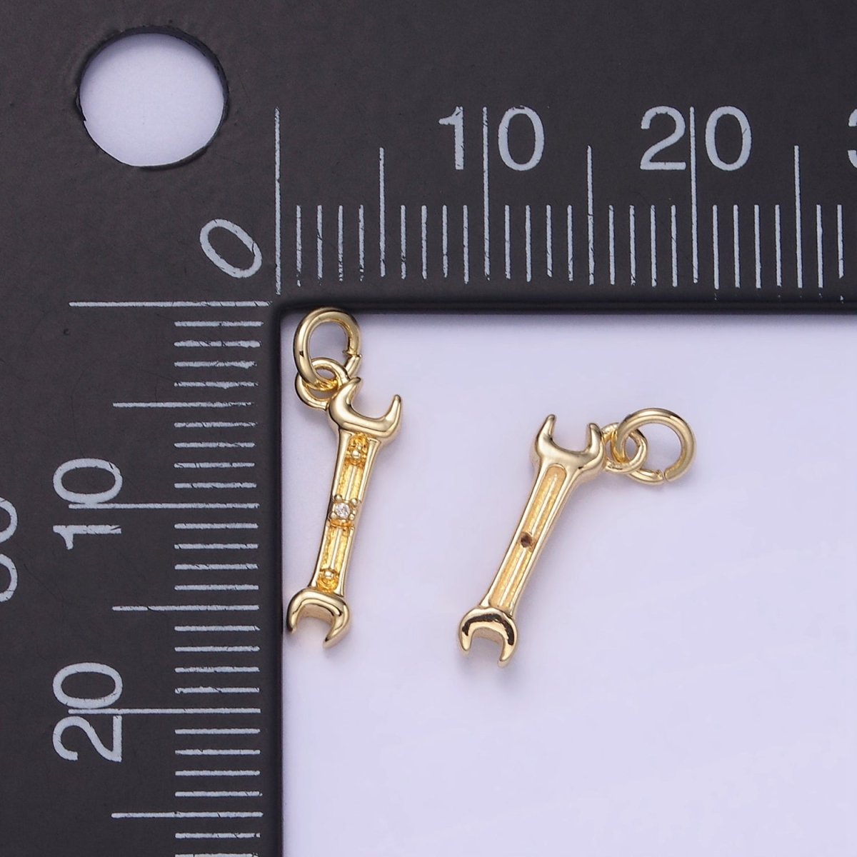 14K Gold Filled CZ  Open-Ended Wench Construction Tool Mini Charm | W556