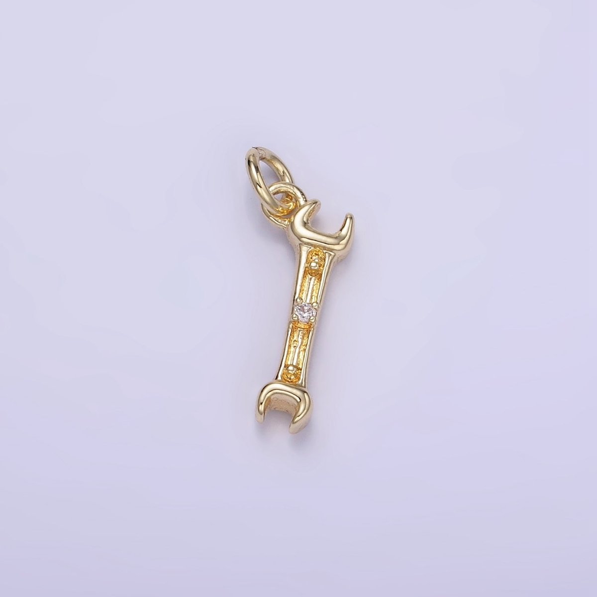 14K Gold Filled CZ  Open-Ended Wench Construction Tool Mini Charm | W556