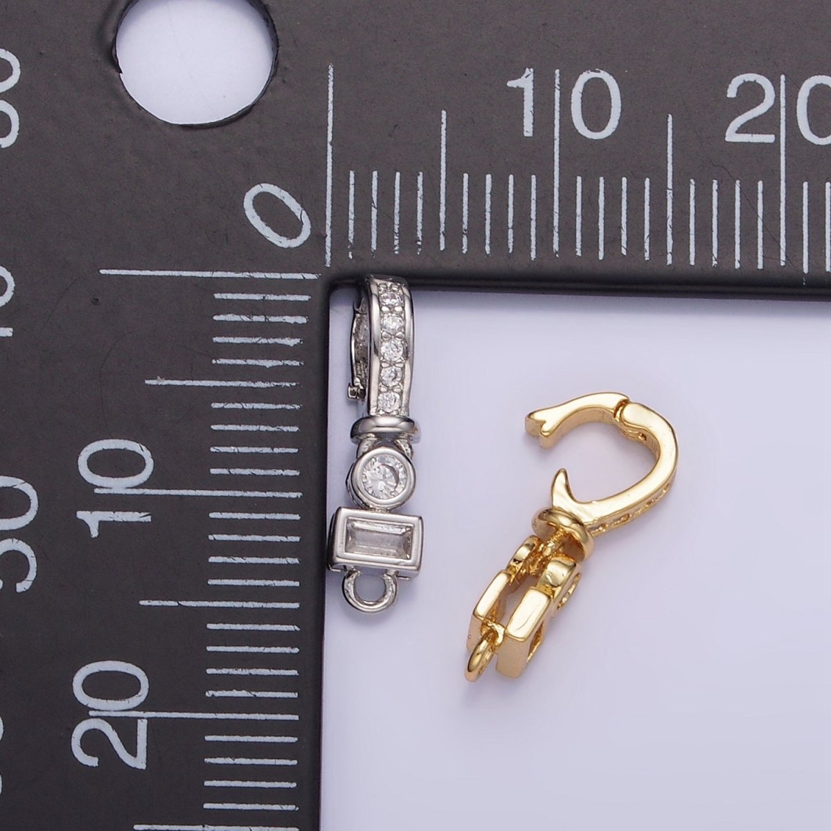 14K Gold Filled CZ Round Baguette Micro Paved Bail Findings in Gold & Silver | Z720