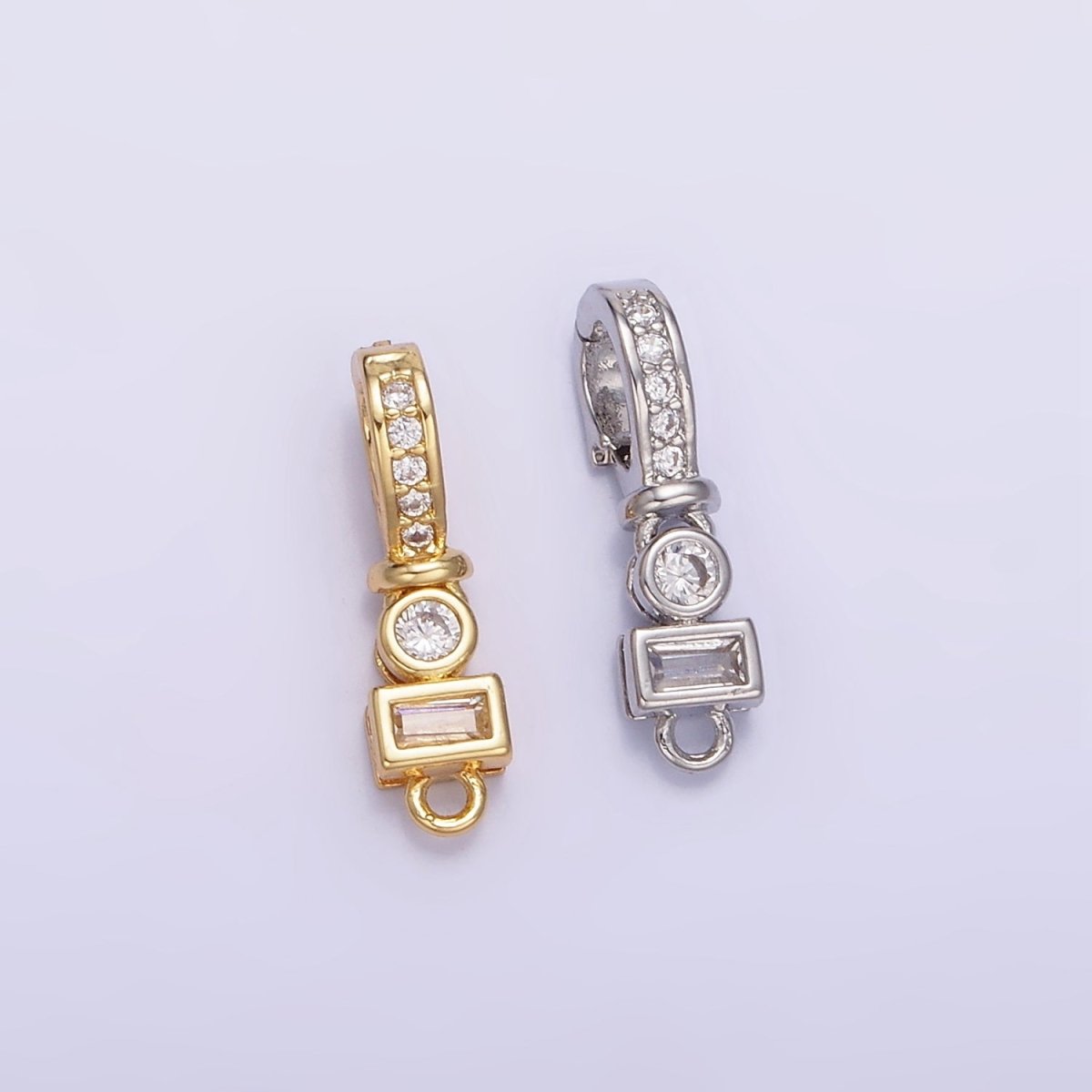 14K Gold Filled CZ Round Baguette Micro Paved Bail Findings in Gold & Silver | Z720