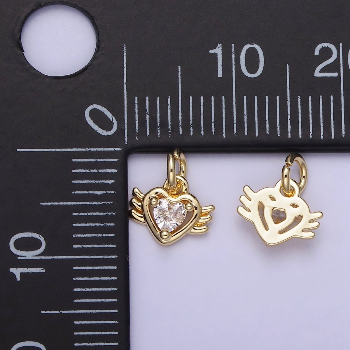 14K Gold Filled CZ Sacred Heart Wings Mini Charm | AG745