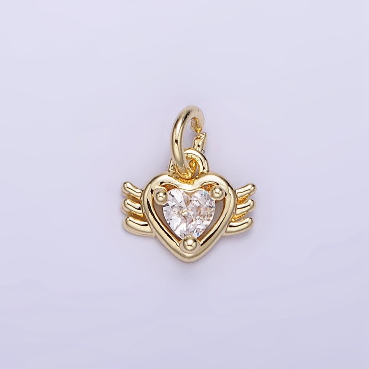 14K Gold Filled CZ Sacred Heart Wings Mini Charm | AG745