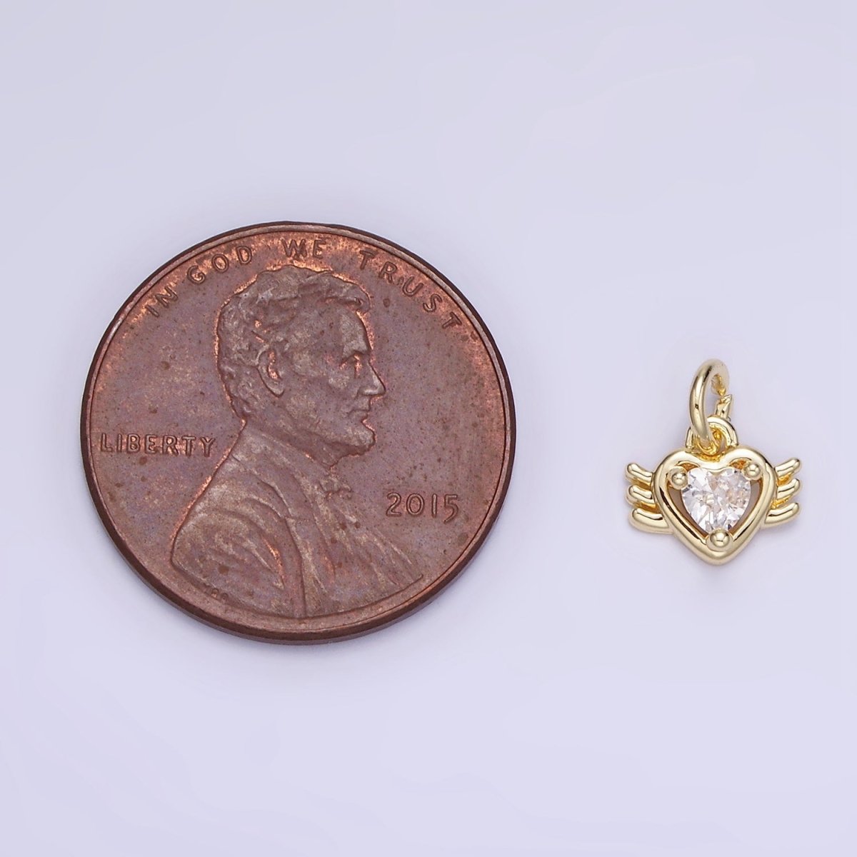 14K Gold Filled CZ Sacred Heart Wings Mini Charm | AG745