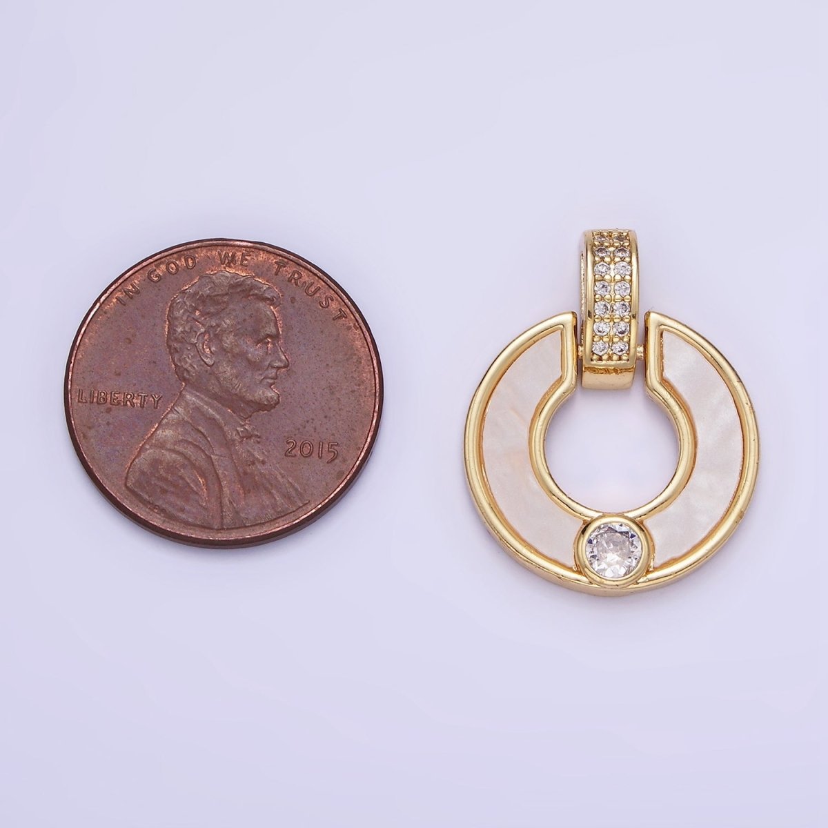 14K Gold Filled CZ Shell Pearl Open Round Micro Paved Bail Pendant | AA1185