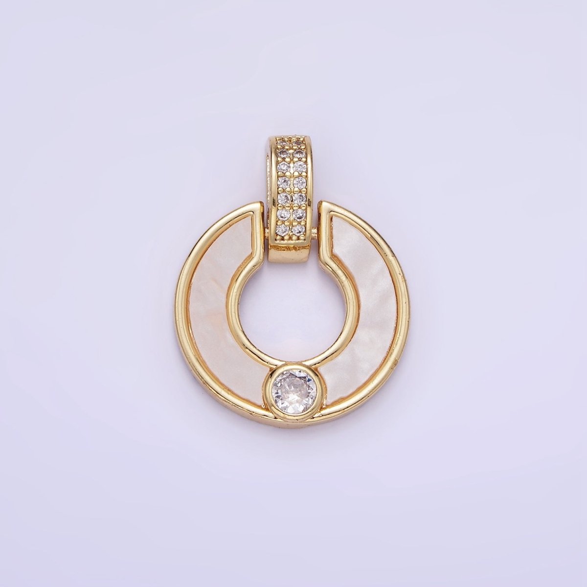 14K Gold Filled CZ Shell Pearl Open Round Micro Paved Bail Pendant | AA1185