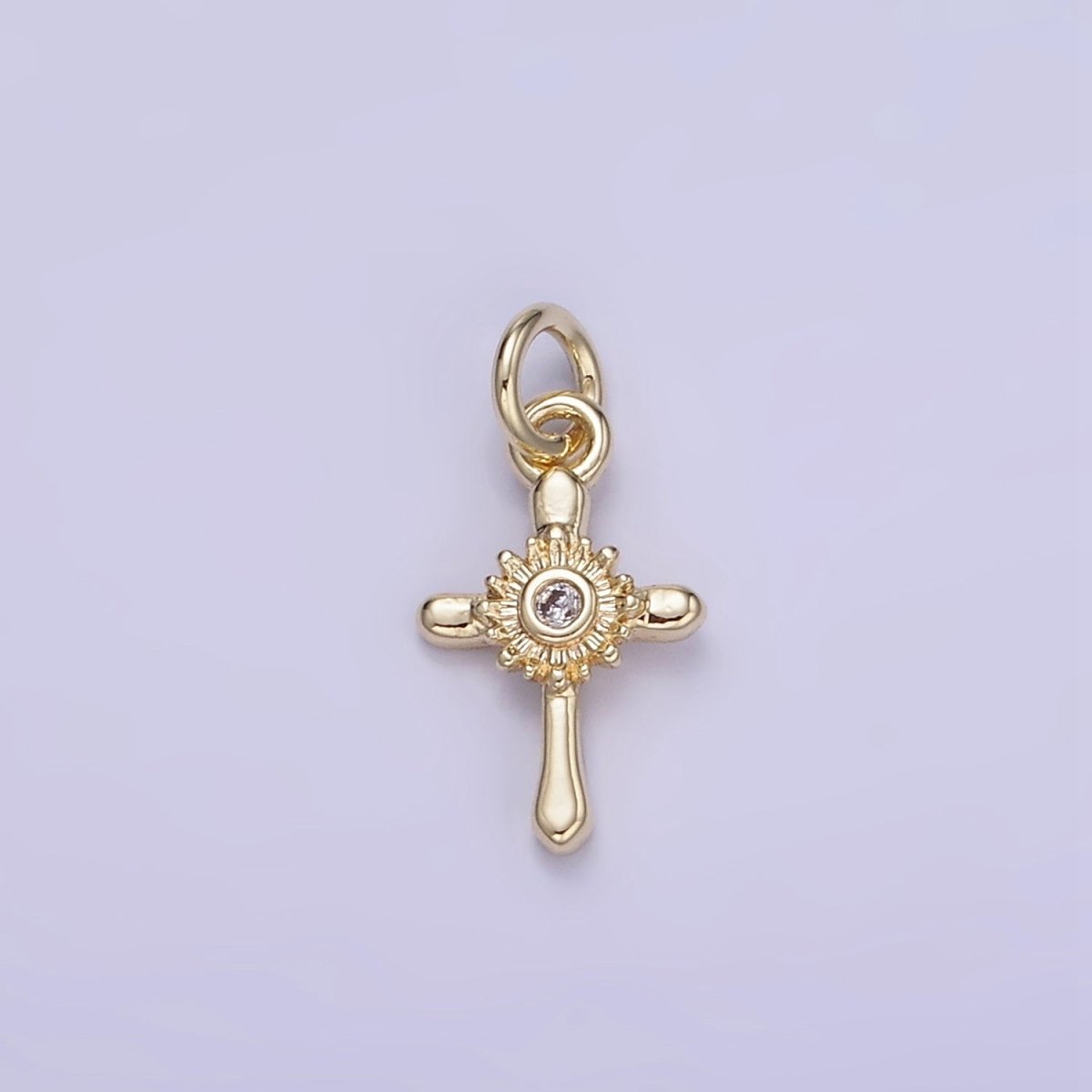 14K Gold Filled CZ Sunflower Nature Cross Charm | W551