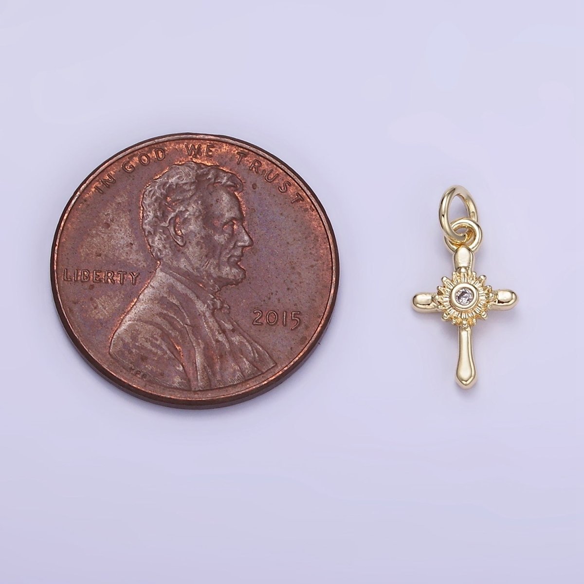 14K Gold Filled CZ Sunflower Nature Cross Charm | W551