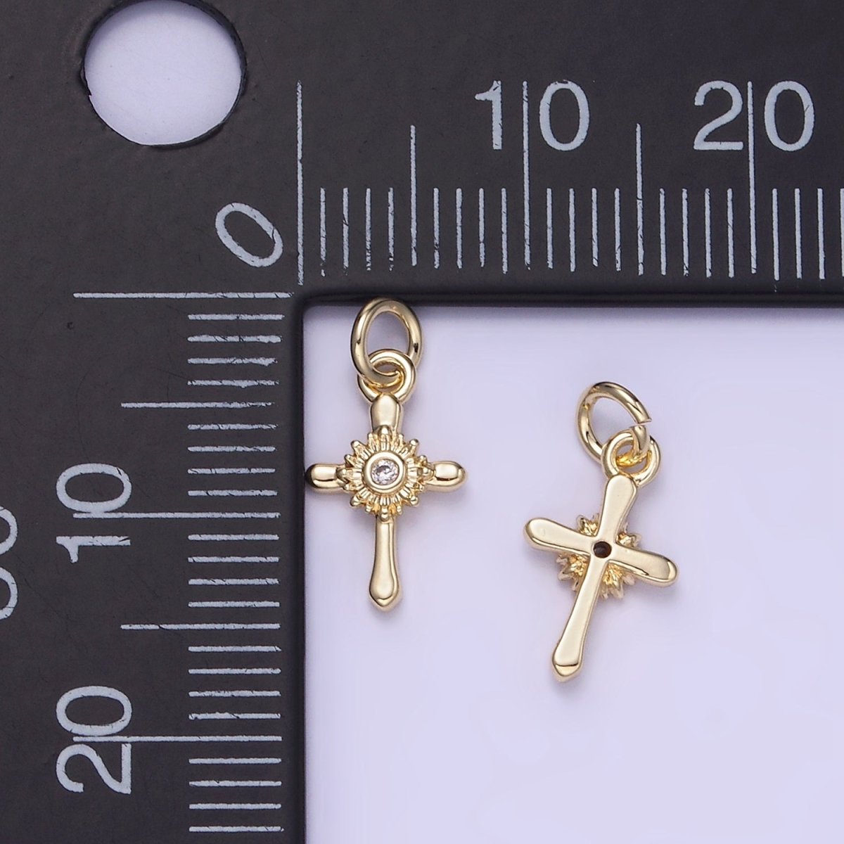 14K Gold Filled CZ Sunflower Nature Cross Charm | W551