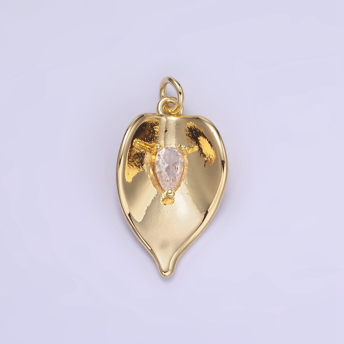 14K Gold Filled CZ Teardrop Curved Leaf Plant Charm | W552
