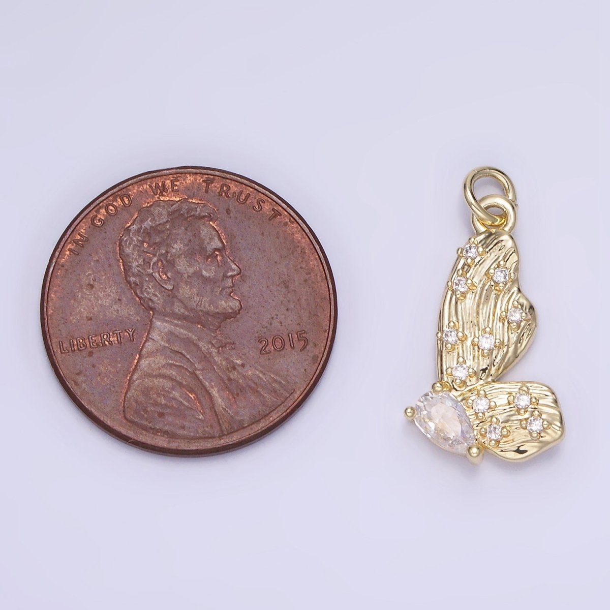 14K Gold Filled CZ Teardrop Dotted Butterfly Wings Lined Charm | AG719