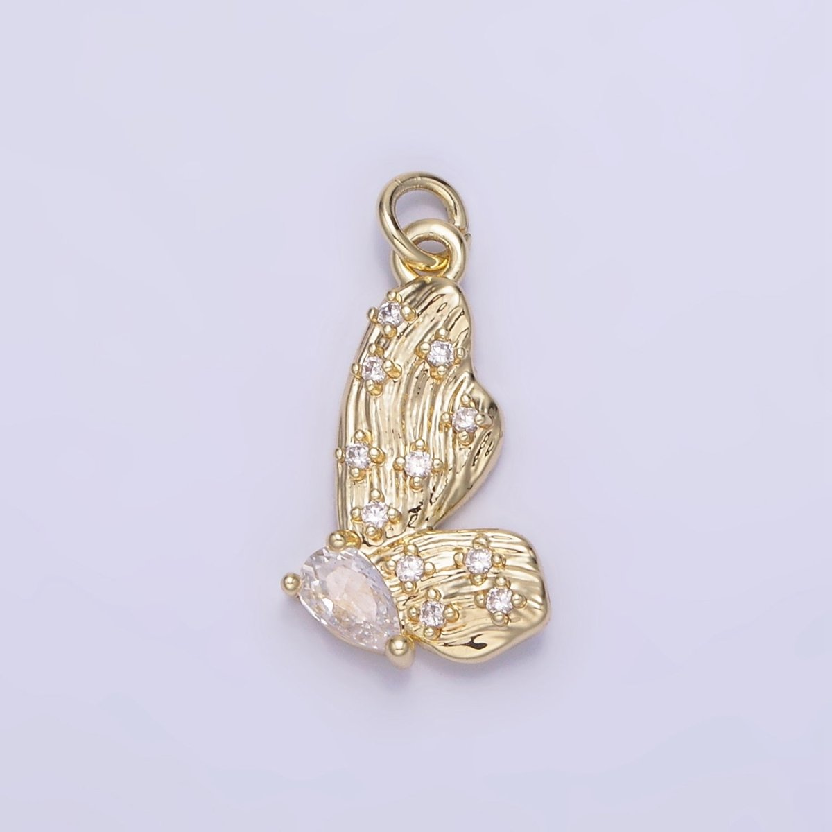 14K Gold Filled CZ Teardrop Dotted Butterfly Wings Lined Charm | AG719