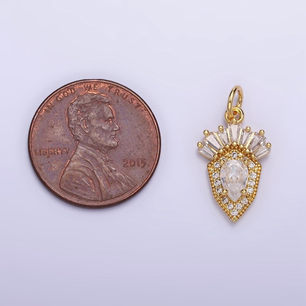 14K Gold Filled CZ Teardrop Micro Paved Baguette Sphere Charm | W523