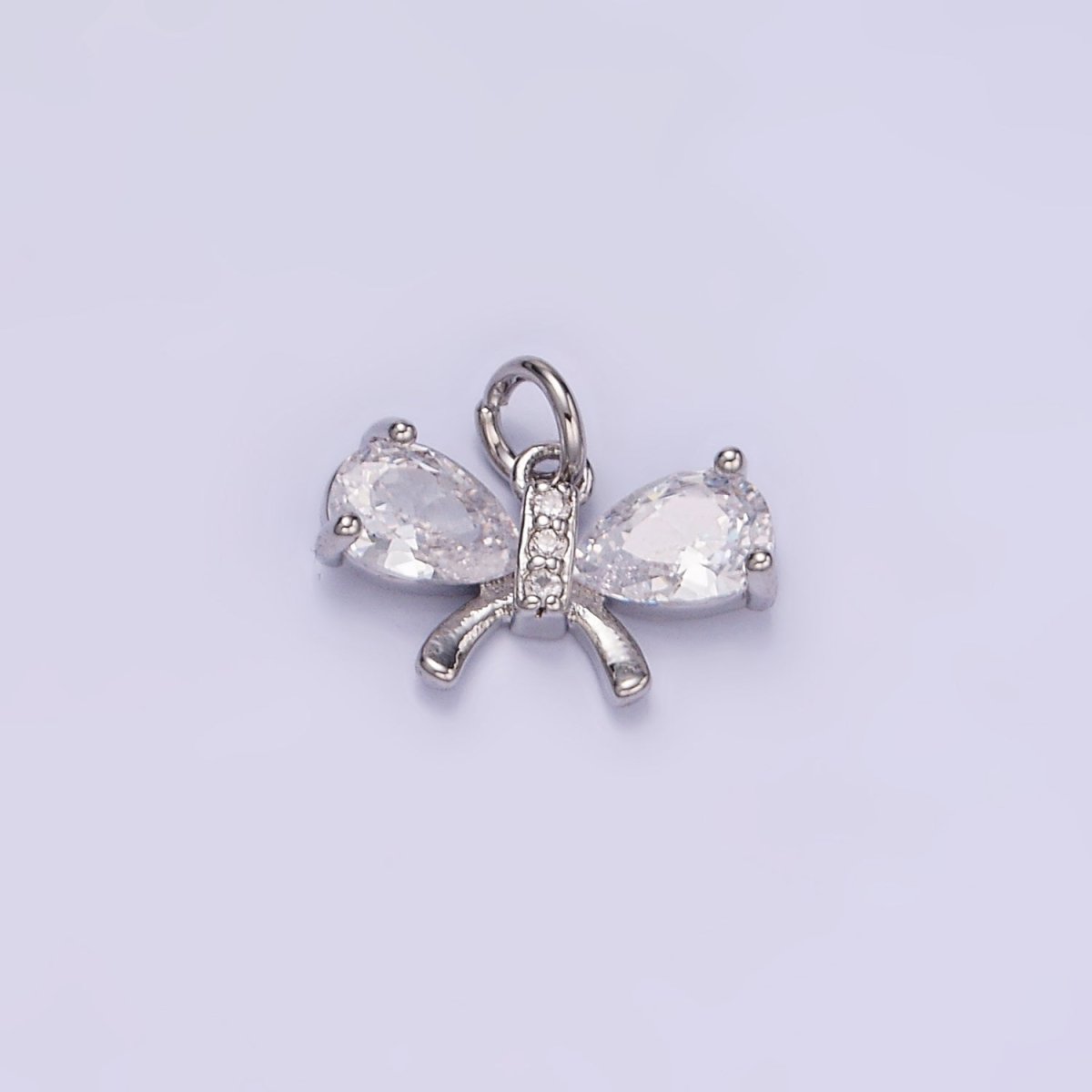 14K Gold Filled CZ Teardrop Micro Paved Ribbon Bow Charm in Gold & Silver | W545