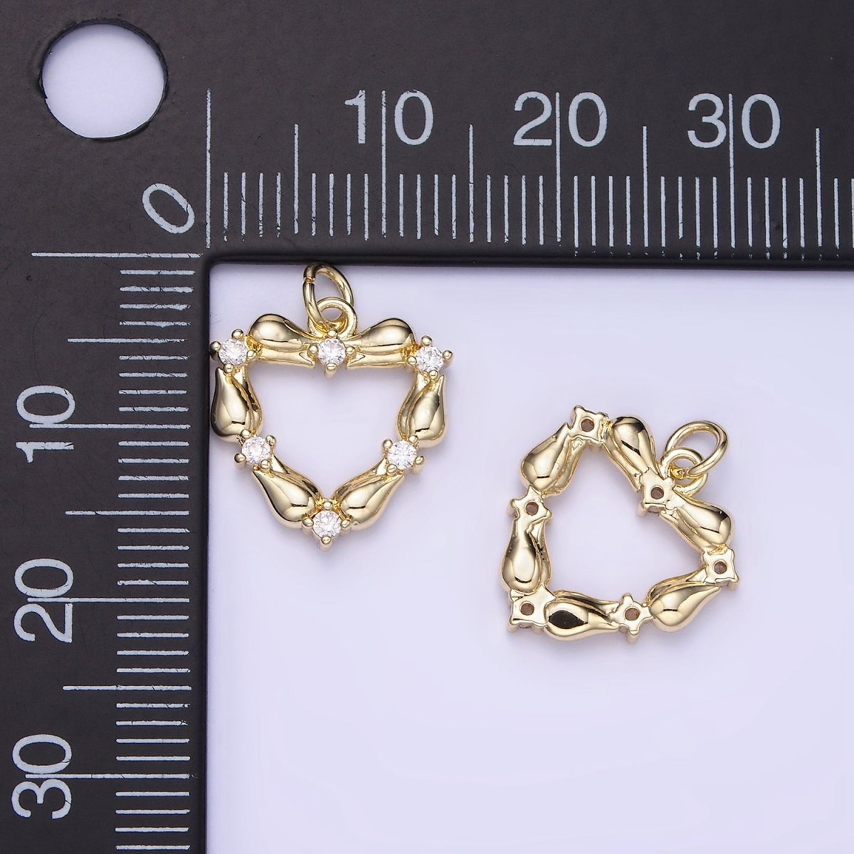 14K Gold Filled CZ Tulip Rose Flower Open Heart Charm | AG664