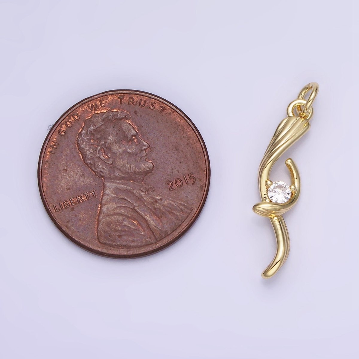 14K Gold Filled CZ Twirled Lined Leaf Nature Charm | AG733