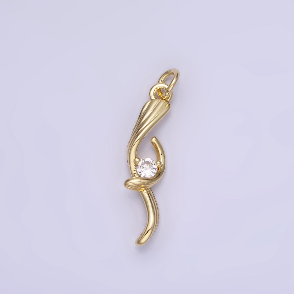 14K Gold Filled CZ Twirled Lined Leaf Nature Charm | AG733