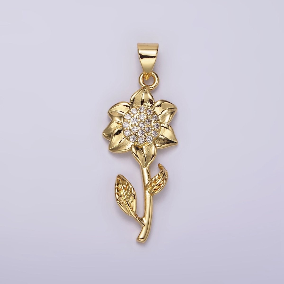 14K Gold Filled Daffodil Flower Nature Clear Micro Paved CZ Pendant | N1942