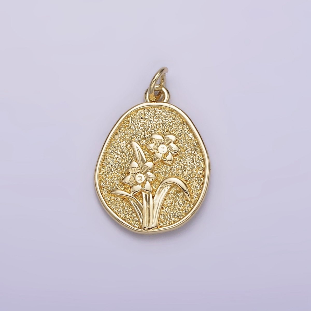 14K Gold Filled Daffodil March Birth Flower Hammered Stamped Personalized Double Sided Charm | AG192