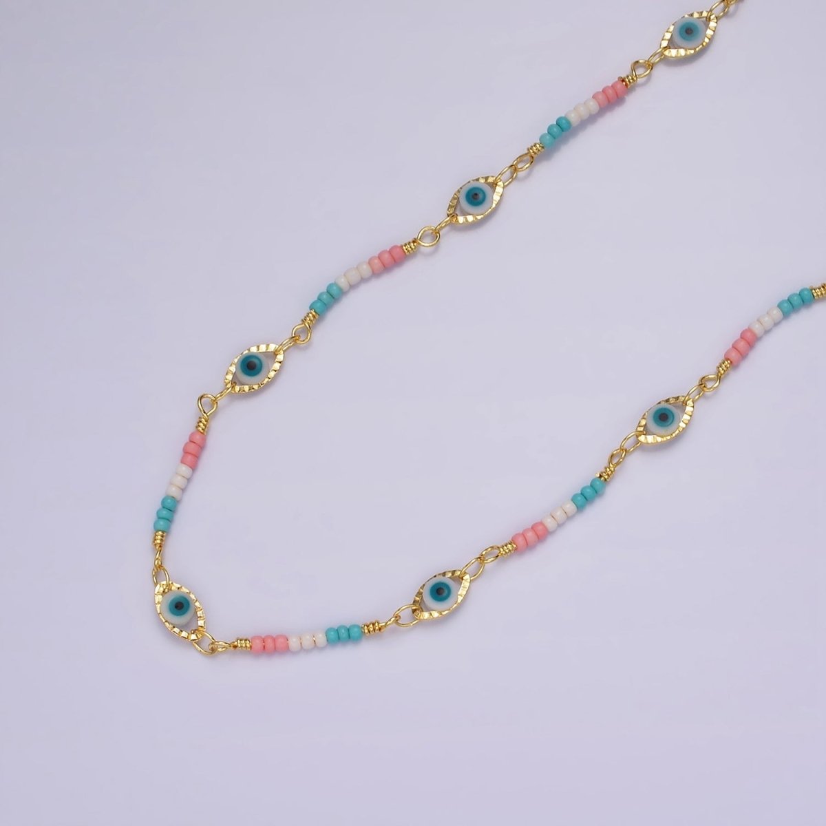 14K Gold Filled Dainty Evil Eye Chain Marque Shape Bead Enamel Chain by Yard Colorful Beaded Unfinished Chain | ROLL-1417 ROLL-1418 Clearance Pricing