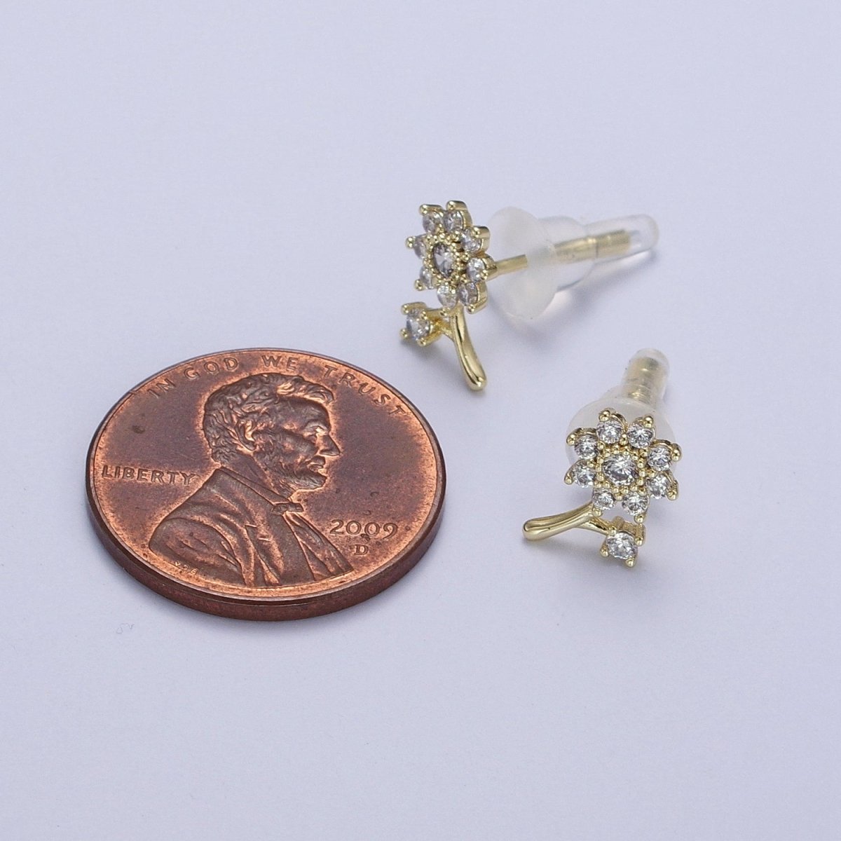 14K Gold Filled Dainty Forget-Me-Not Flower Clear CZ Stud Earring | AB131