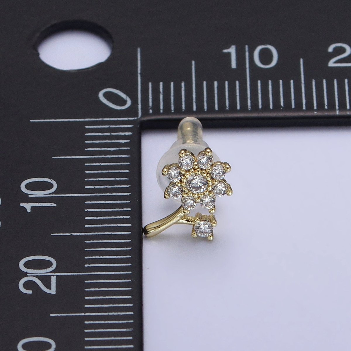 14K Gold Filled Dainty Forget-Me-Not Flower Clear CZ Stud Earring | AB131