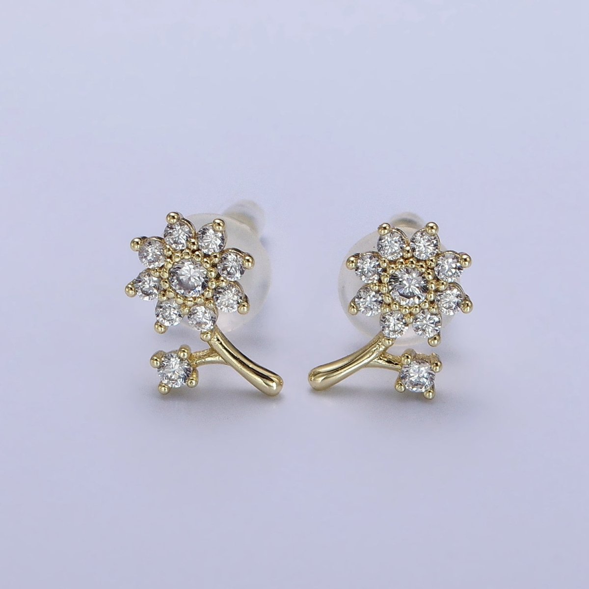 14K Gold Filled Dainty Forget-Me-Not Flower Clear CZ Stud Earring | AB131