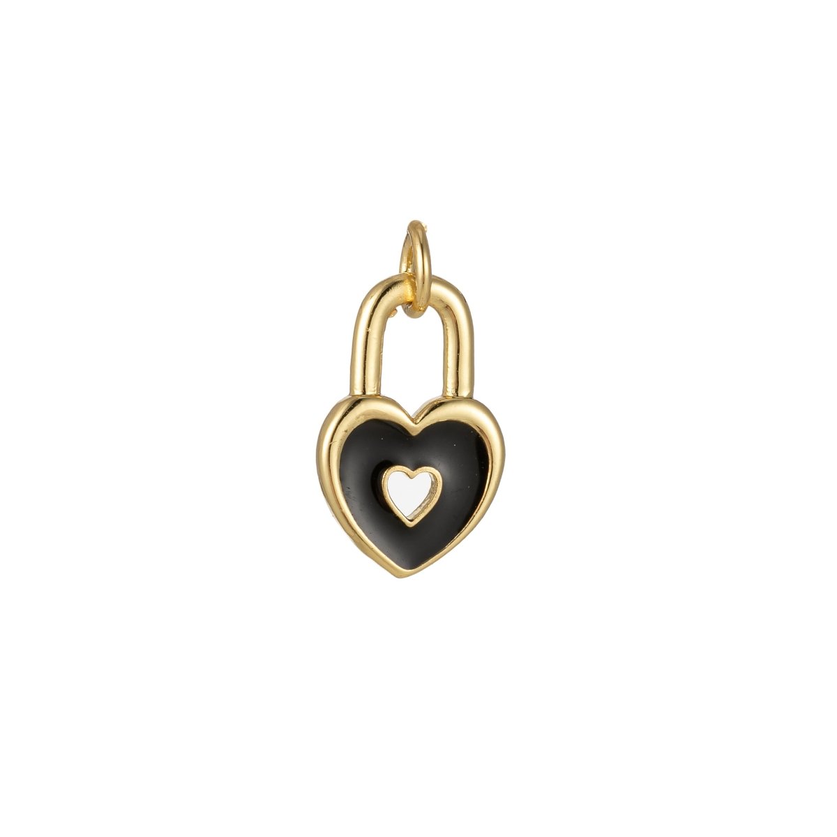 14k Gold Filled Dainty Heart Padlock Charm Colorful Enamel Lock Charm for Necklace Bracelet Jewelry Making Black Blue Pink Green Orange Purple E-794-E-803