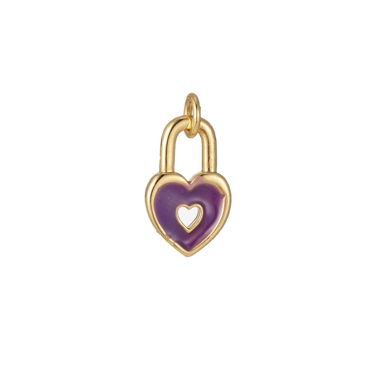 14k Gold Filled Dainty Heart Padlock Charm Colorful Enamel Lock Charm for Necklace Bracelet Jewelry Making Black Blue Pink Green Orange Purple E-794-E-803