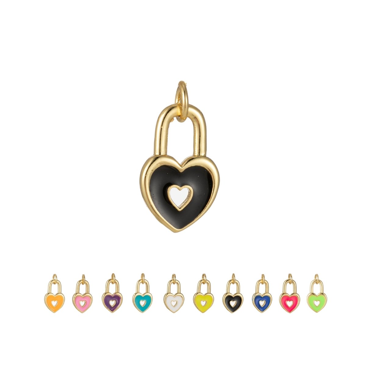 14k Gold Filled Dainty Heart Padlock Charm Colorful Enamel Lock Charm for Necklace Bracelet Jewelry Making Black Blue Pink Green Orange Purple E-794-E-803