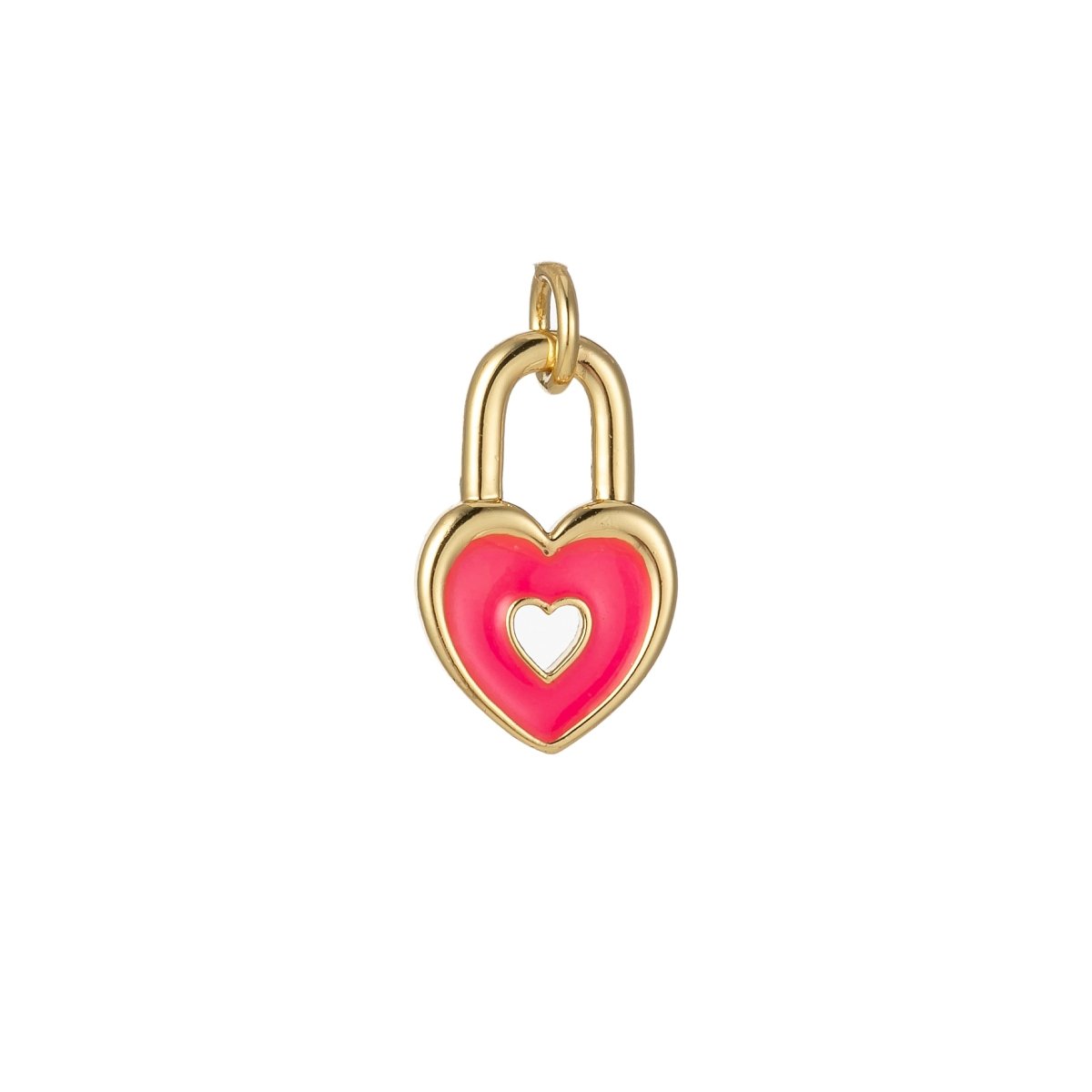 14k Gold Filled Dainty Heart Padlock Charm Colorful Enamel Lock Charm for Necklace Bracelet Jewelry Making Black Blue Pink Green Orange Purple E-794-E-803