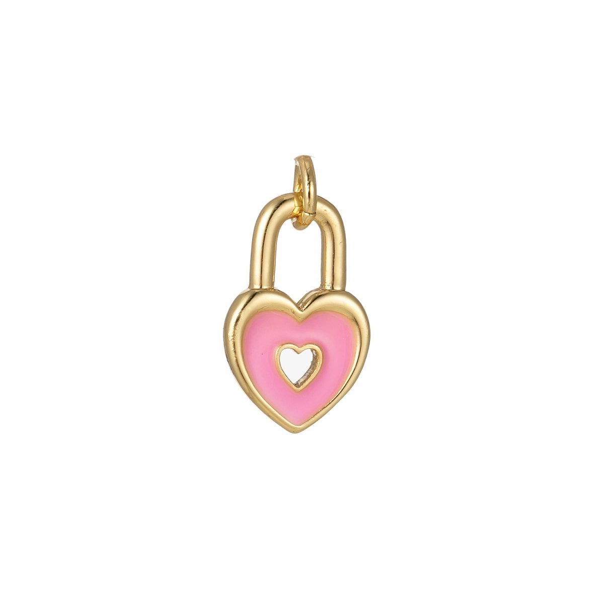 14k Gold Filled Dainty Heart Padlock Charm Colorful Enamel Lock Charm for Necklace Bracelet Jewelry Making Black Blue Pink Green Orange Purple E-794-E-803
