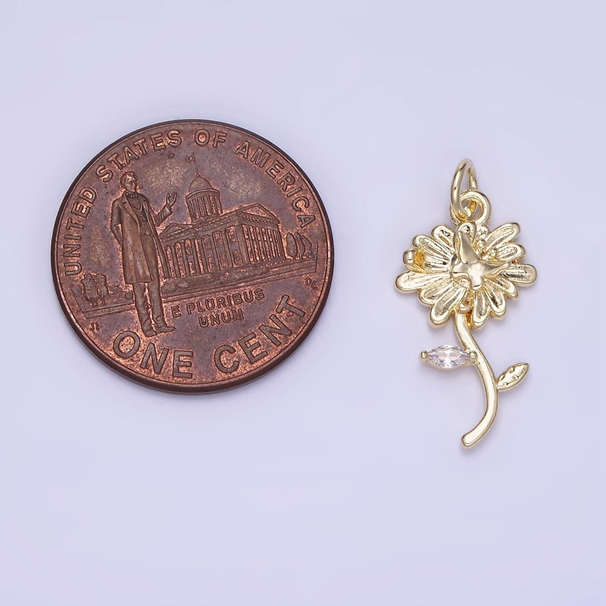 14K Gold Filled Daisy Flower w/ Butterfly CZ Charm | AG-678