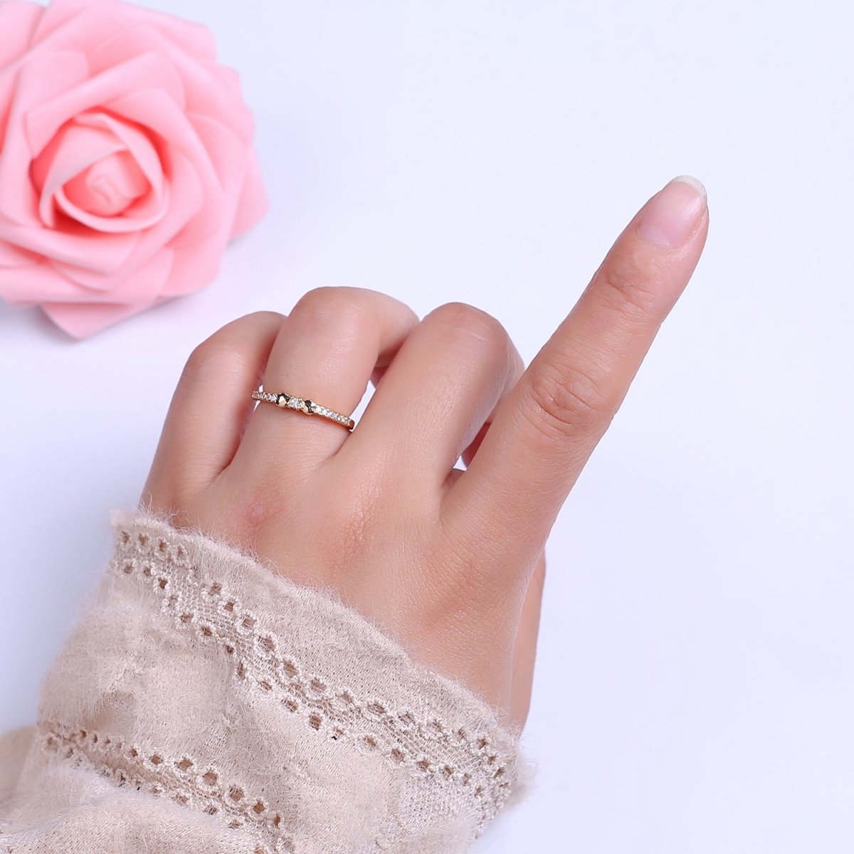 14k Gold Filled Delicate Simple Ring, CZ Micro Pave Ring, Everyday Ring, Open Adjustable Ring S-535