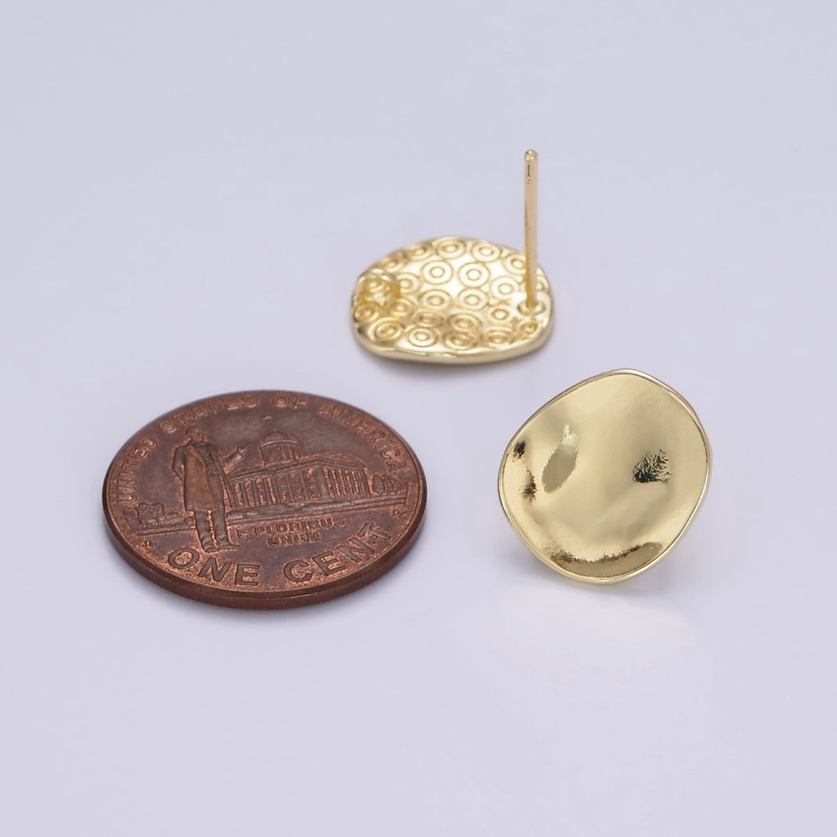 14K Gold Filled Dented Geometric Rounded Stud Earrings | Z606