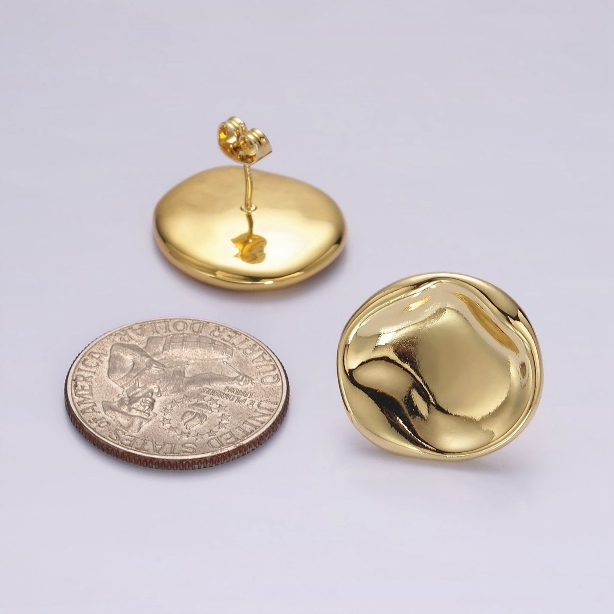 14K Gold Filled Dented Round Minimalist Stud Earrings | AE175