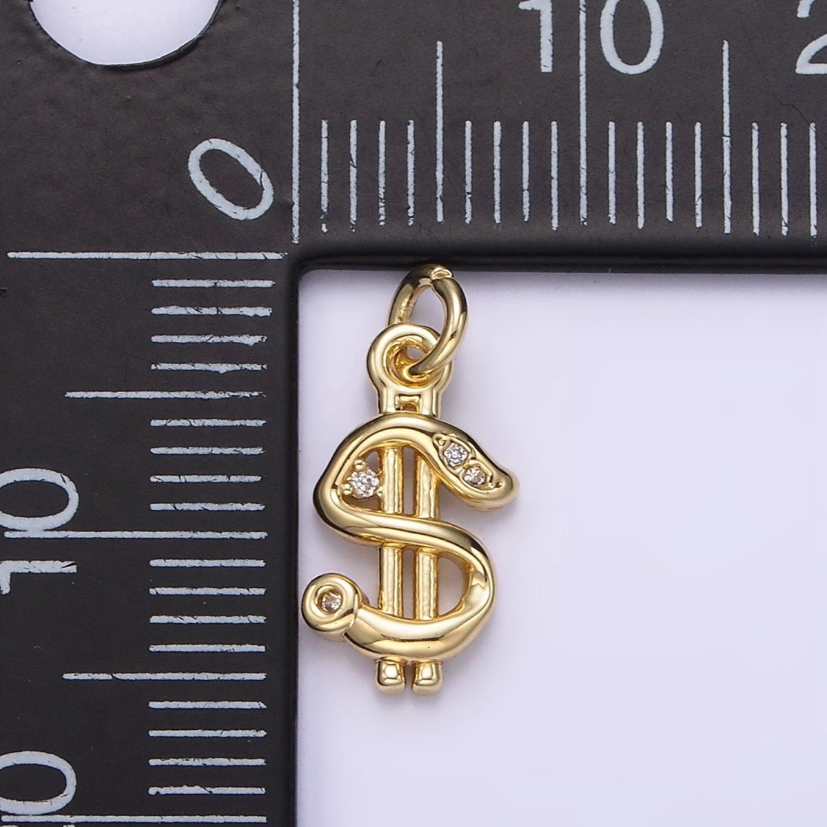 14K Gold Filled Dollar Money Sign Clear CZ Charm | AC900