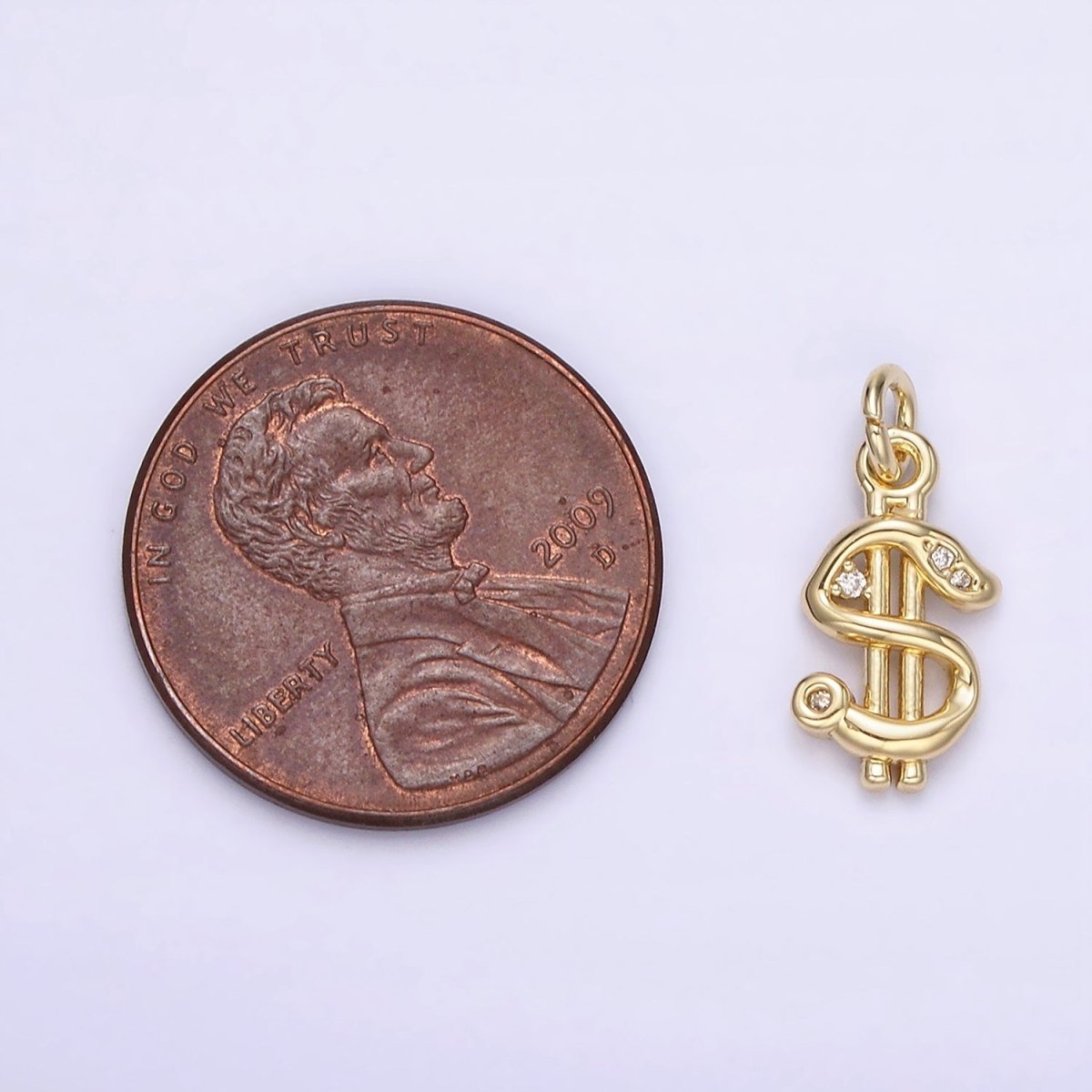 14K Gold Filled Dollar Money Sign Clear CZ Charm | AC900