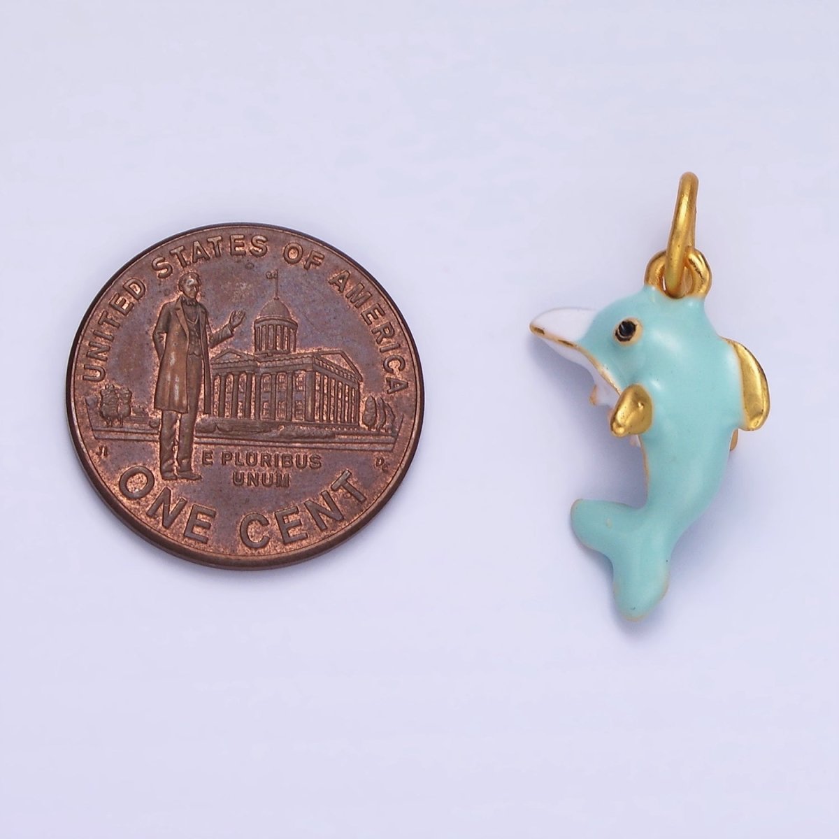 14K Gold Filled Dolphin Sea Animal Multicolor Pastel Enamel Charm | AG697