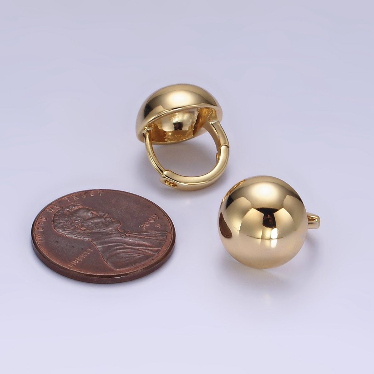 14K Gold Filled Dome Round Bead Minimalist 12mm Huggie Earrings | AE874