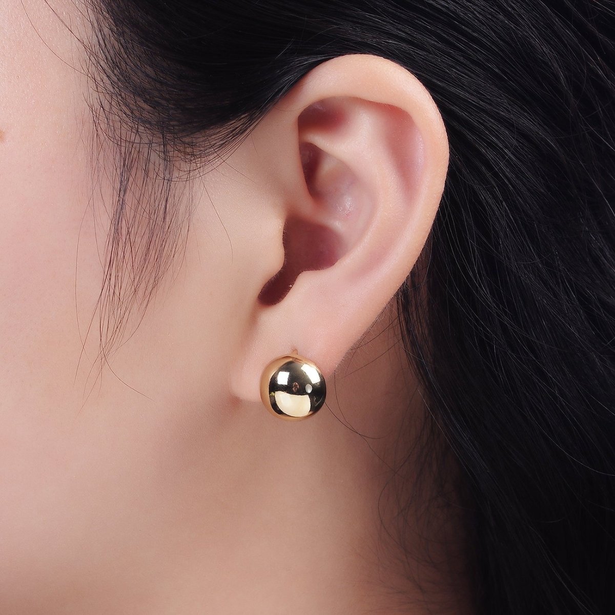 14K Gold Filled Dome Round Bead Minimalist 12mm Huggie Earrings | AE874