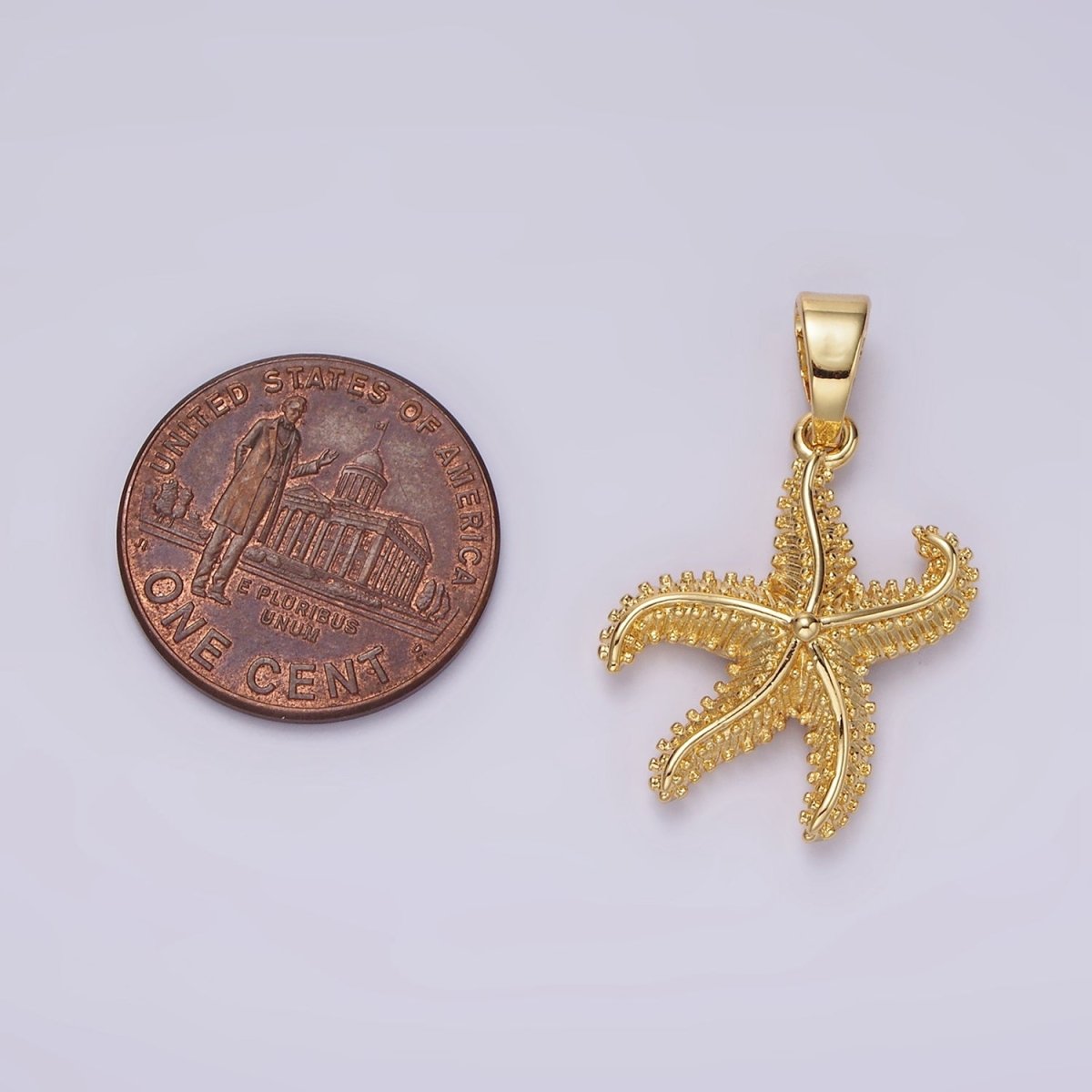14K Gold Filled Dotted Textured Starfish Sea Animal Pendant | AH043