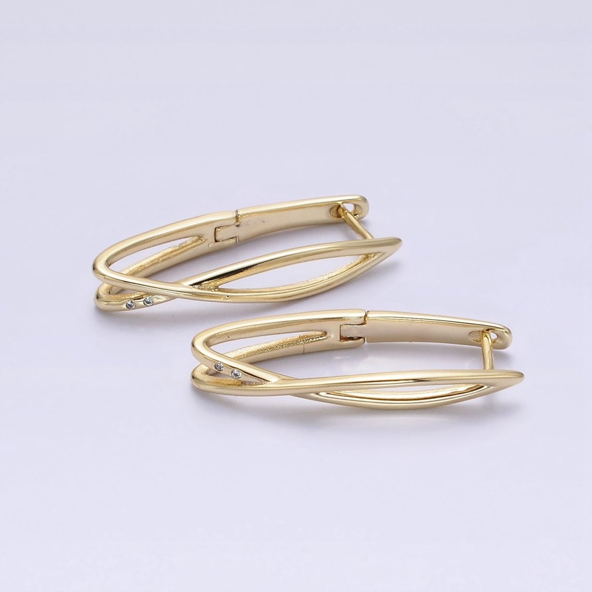 14K Gold Filled Double Band X Geometric Oblong English Lock Earrings in Gold & Silver | AD-432 AD-433