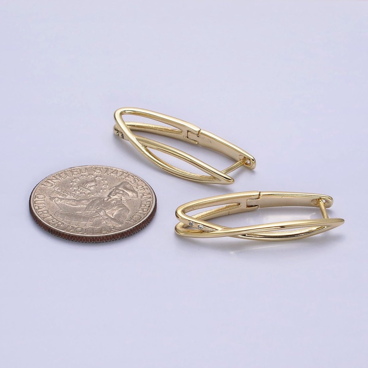 14K Gold Filled Double Band X Geometric Oblong English Lock Earrings in Gold & Silver | AD-432 AD-433