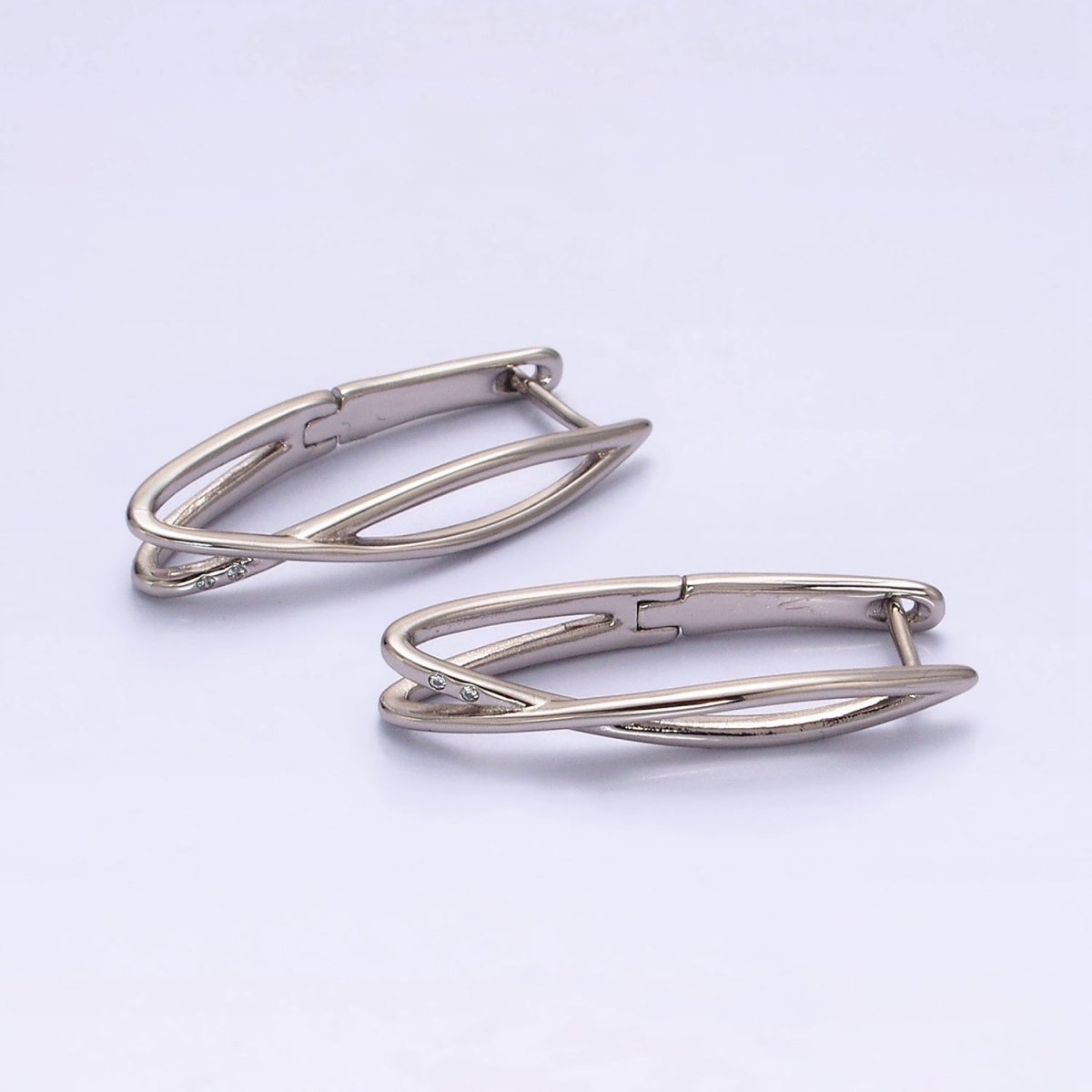 14K Gold Filled Double Band X Geometric Oblong English Lock Earrings in Gold & Silver | AD-432 AD-433