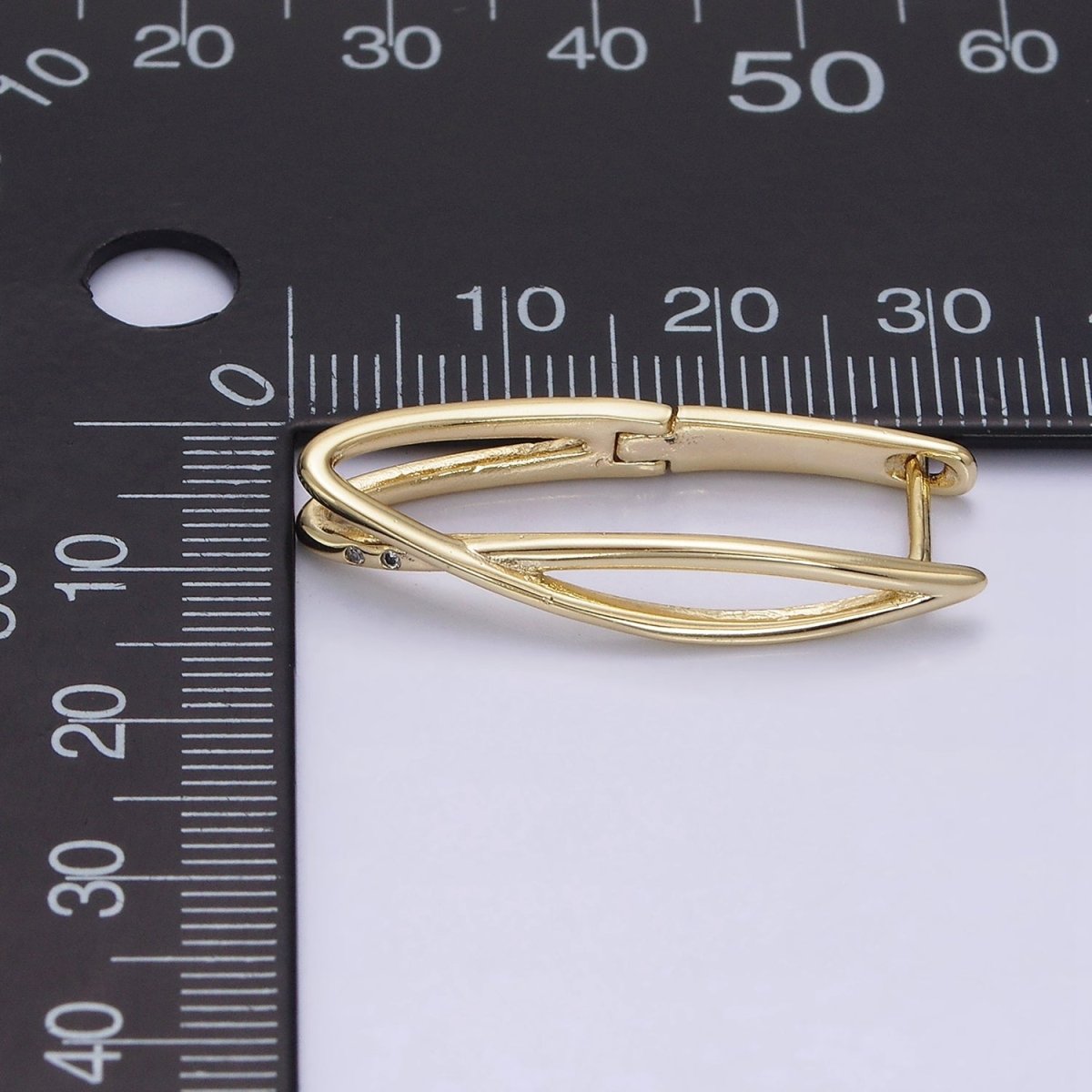 14K Gold Filled Double Band X Geometric Oblong English Lock Earrings in Gold & Silver | AD-432 AD-433