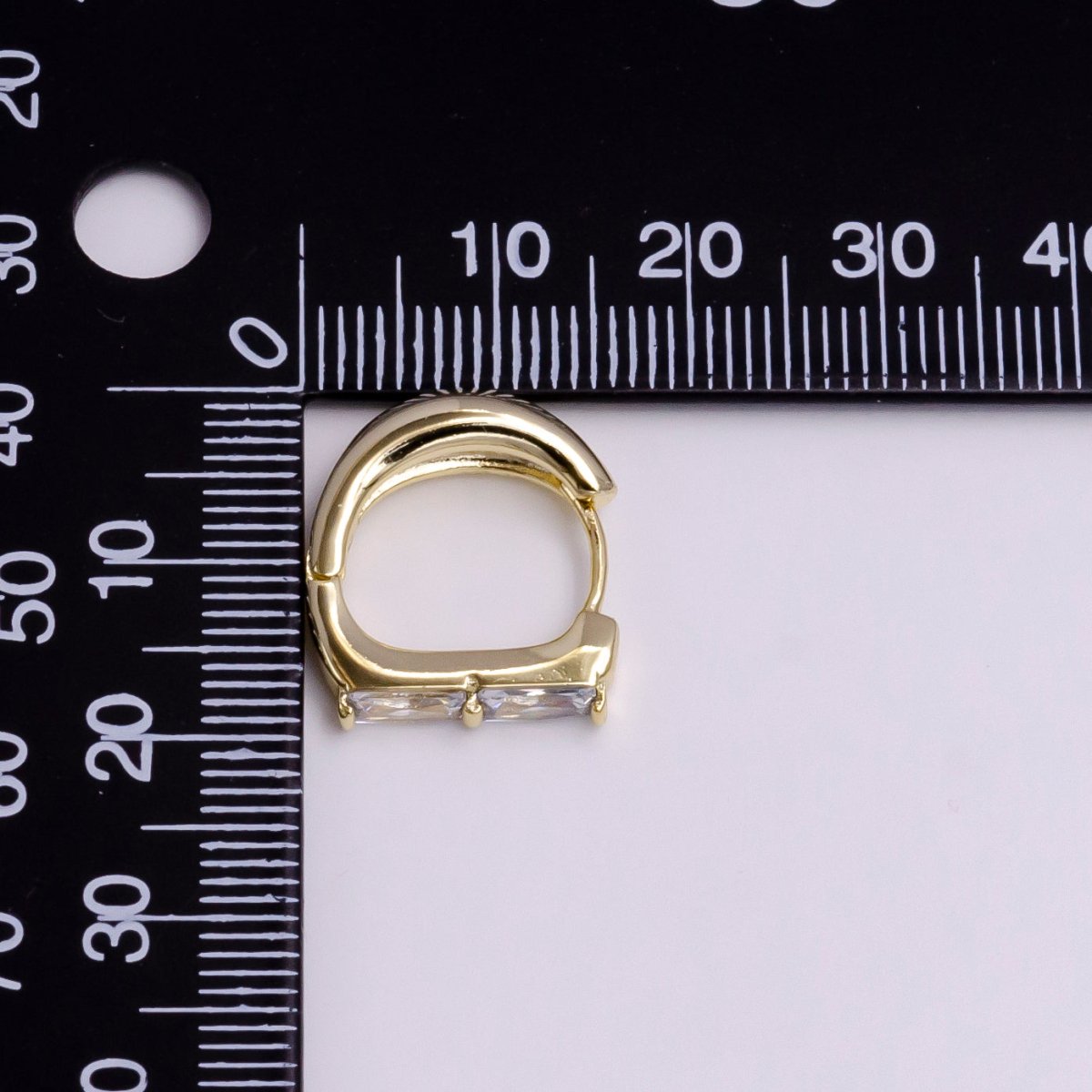 14K Gold Filled Double Clear Baguette Lined 16mm Huggie Earrings | AD1057