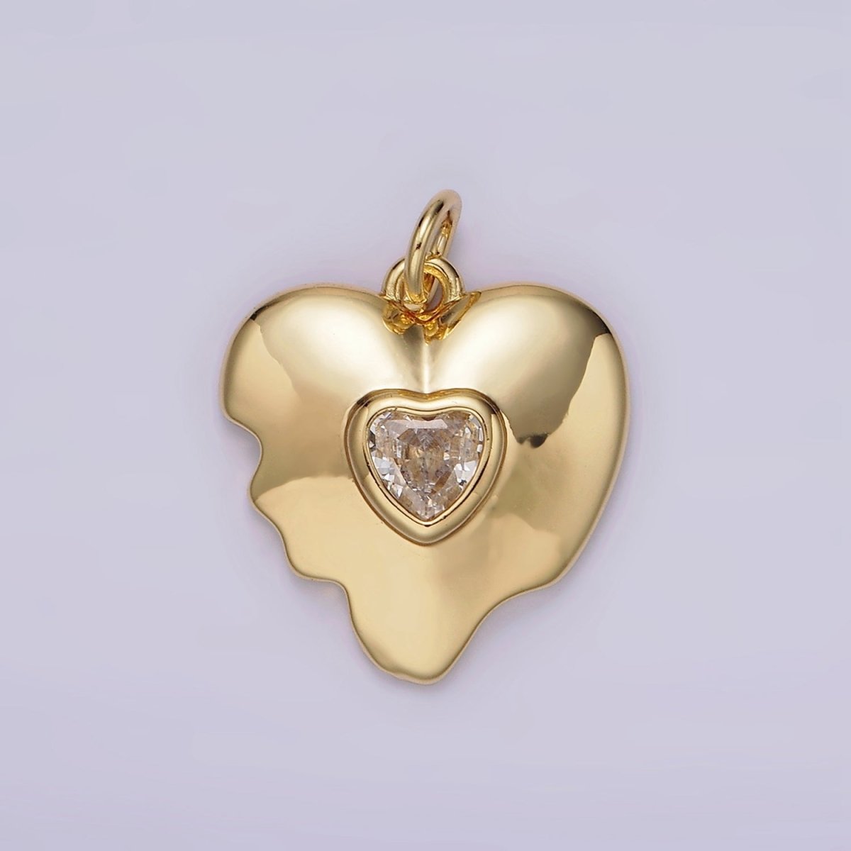 14K Gold Filled Double Clear CZ Melted Broken Heart Charm | AG155
