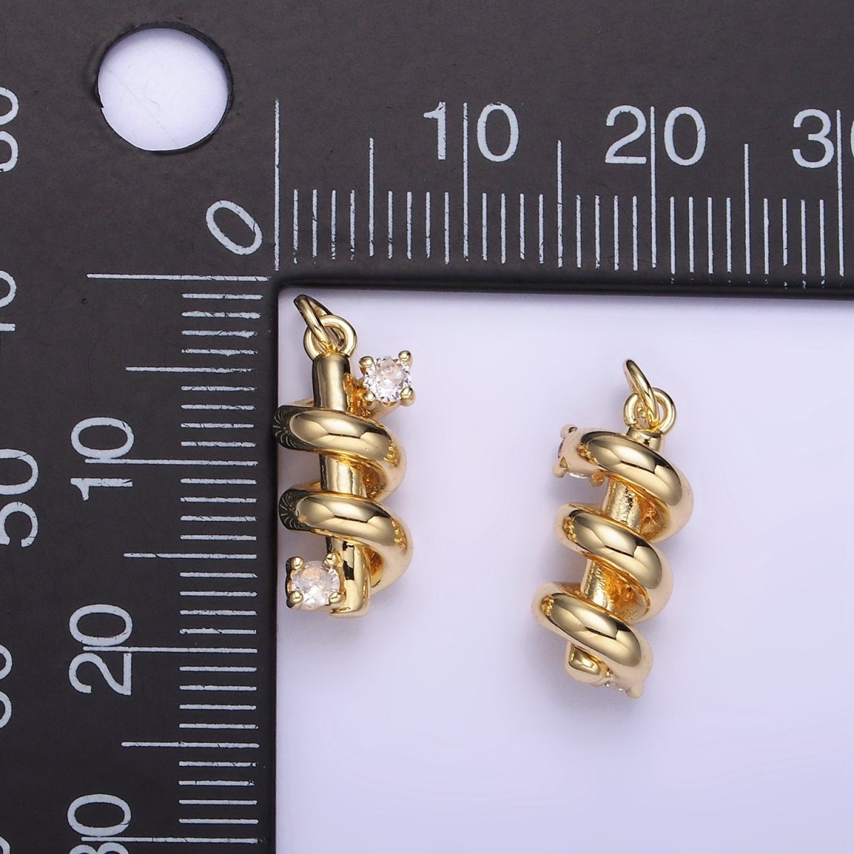 14K Gold Filled Double CZ Bar Band Twirl Charm | AG737