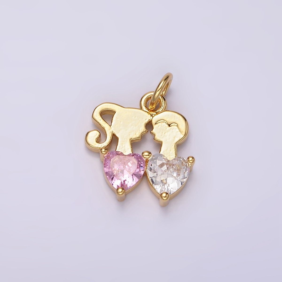 14K Gold Filled Double Heart Pink Clear CZ Couple Add-On Charm | AC907