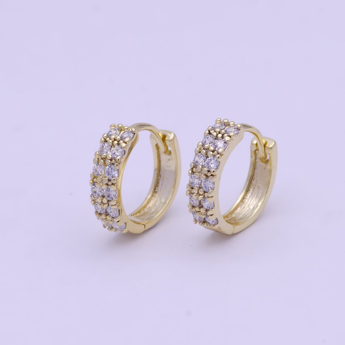 14K Gold Filled Double Micro Paved CZ 11.5mm Huggie Cartilage Hoops Earrings Q-022